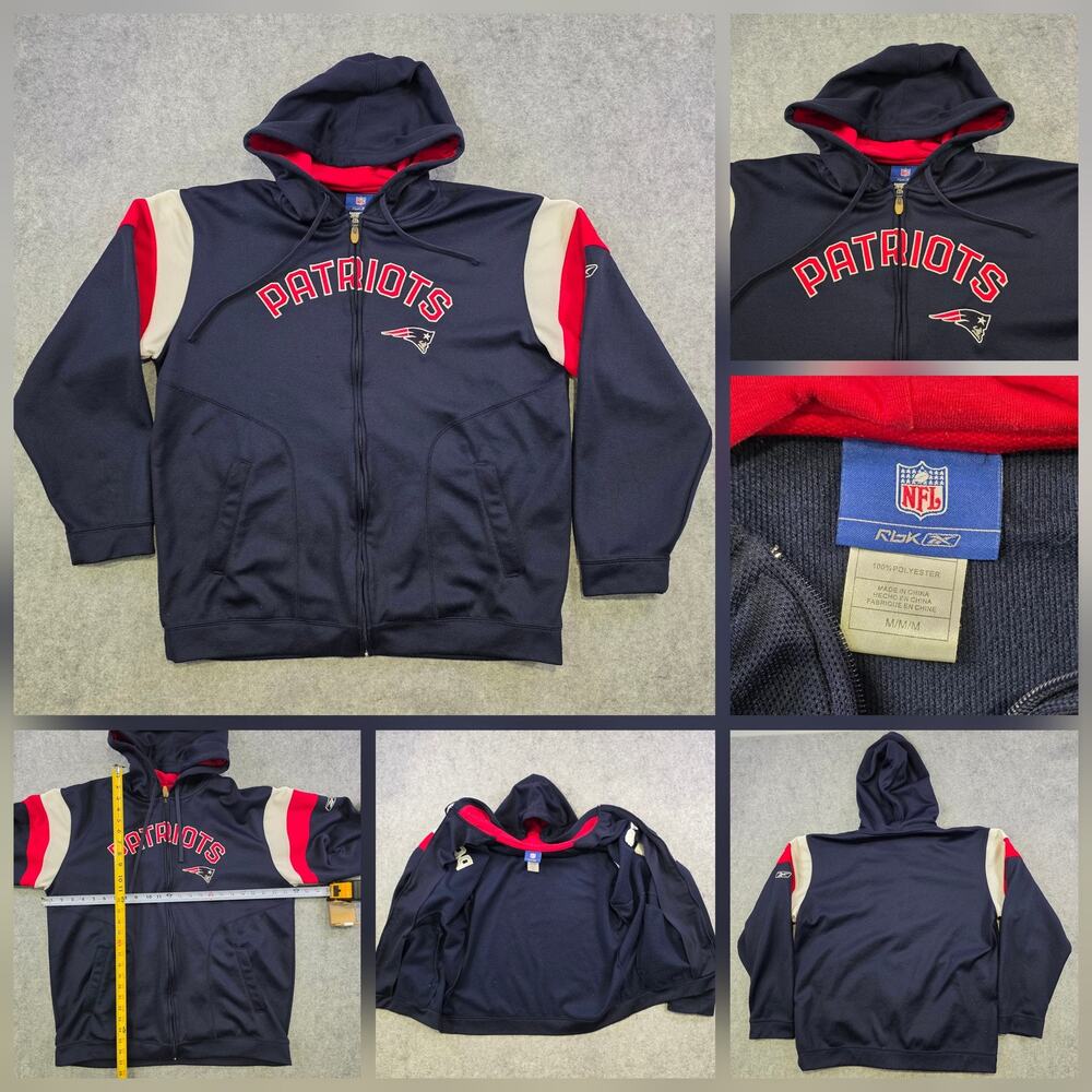 VTG New England Patriots Jacket‎ Mens Medium Blue NFL Football Hoodie Zip Reebok